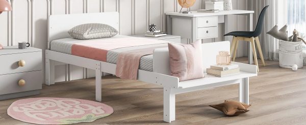 Create a chic and cozy bedroom look with this stylish and elegant white twin bed featuring a footboard bench for added comfort - perfect for enhancing the style and comfort of your bedroo - Image 6