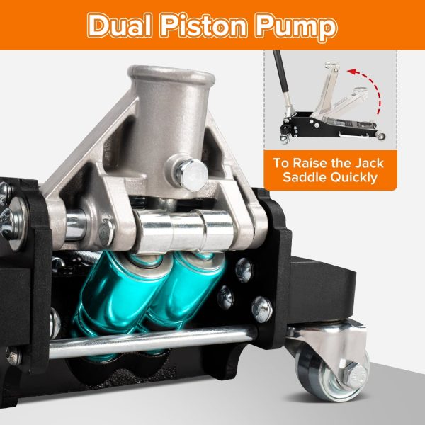 Donext 3 Ton Low Profile Racing Floor Jack - Aluminum and Steel Construction, Dual Pistons Quick Lift Pump, Lifting Range 3.54"-19.69" - Image 5
