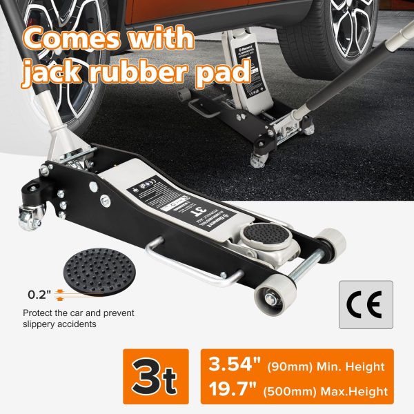 Donext 3 Ton Low Profile Racing Floor Jack - Aluminum and Steel Construction, Dual Pistons Quick Lift Pump, Lifting Range 3.54"-19.69" - Image 2