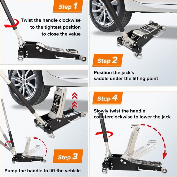 Donext 3 Ton Low Profile Racing Floor Jack - Aluminum and Steel Construction, Dual Pistons Quick Lift Pump, Lifting Range 3.54"-19.69" - Image 6