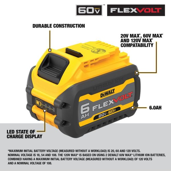 FLEXVOLT 20V/60V MAX Lithium-Ion 6.0Ah Battery Pack DCB606 - Image 2